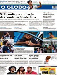 Capa do jornal O Globo 16/04/2021