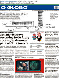 Capa do jornal O Globo 20/08/2021