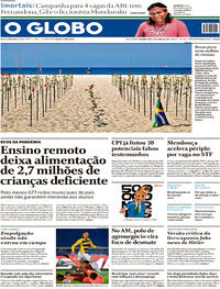 Capa do jornal O Globo 21/06/2021