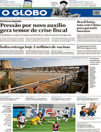 Capa do jornal O Globo 22/01/2021