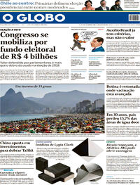 Capa do jornal O Globo 23/08/2021