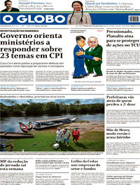 Capa do jornal O Globo 26/04/2021