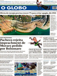 Capa do jornal O Globo 26/08/2021