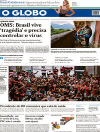 Capa do jornal O Globo 27/02/2021