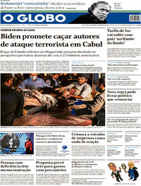 Capa do jornal O Globo 27/08/2021