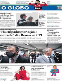 Capa do jornal O Globo 28/04/2021