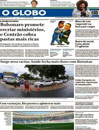 Capa do jornal O Globo 30/01/2021