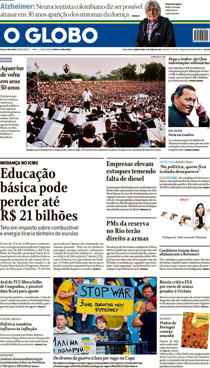 Capa O Globo Edição Quinta 2 De Junho De 2022 0148