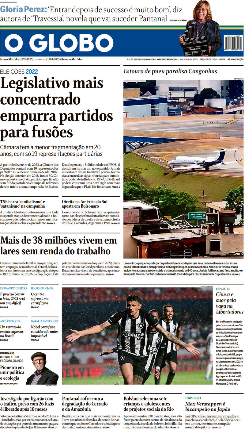 Capa O Globo Edição Segunda10 De Outubro De 2022 4599