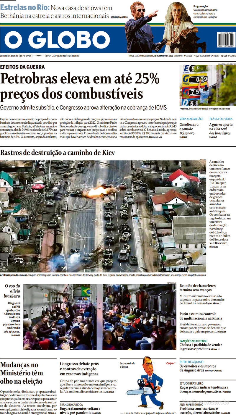 Capa O Globo Edição Sexta 11 De Março De 2022