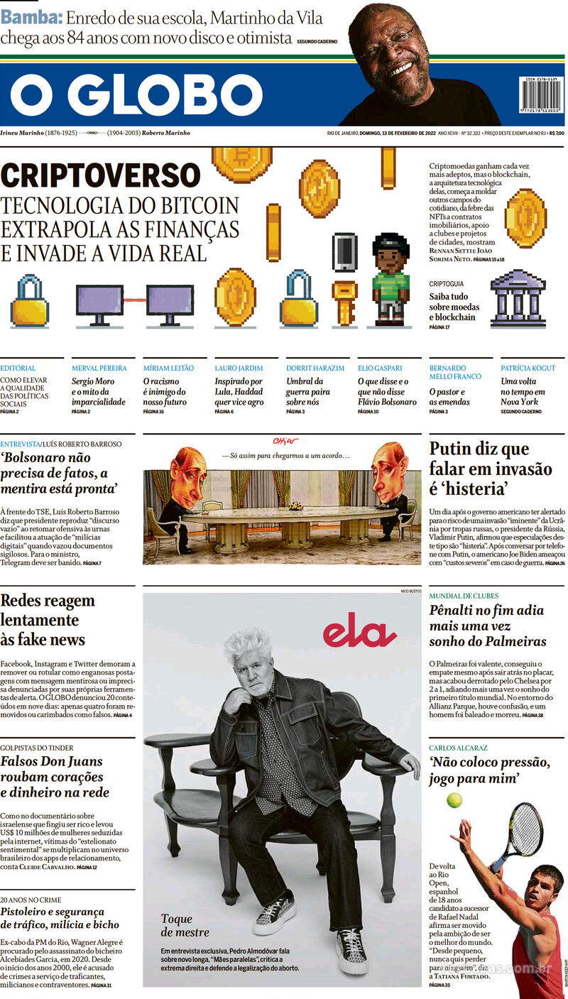 Capa O Globo Edição Domingo13 De Fevereiro De 2022 3818