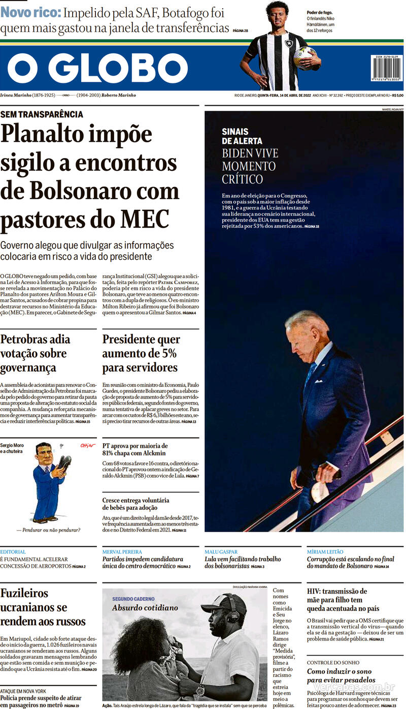 Capa O Globo Edição Quinta14 De Abril De 2022 3026