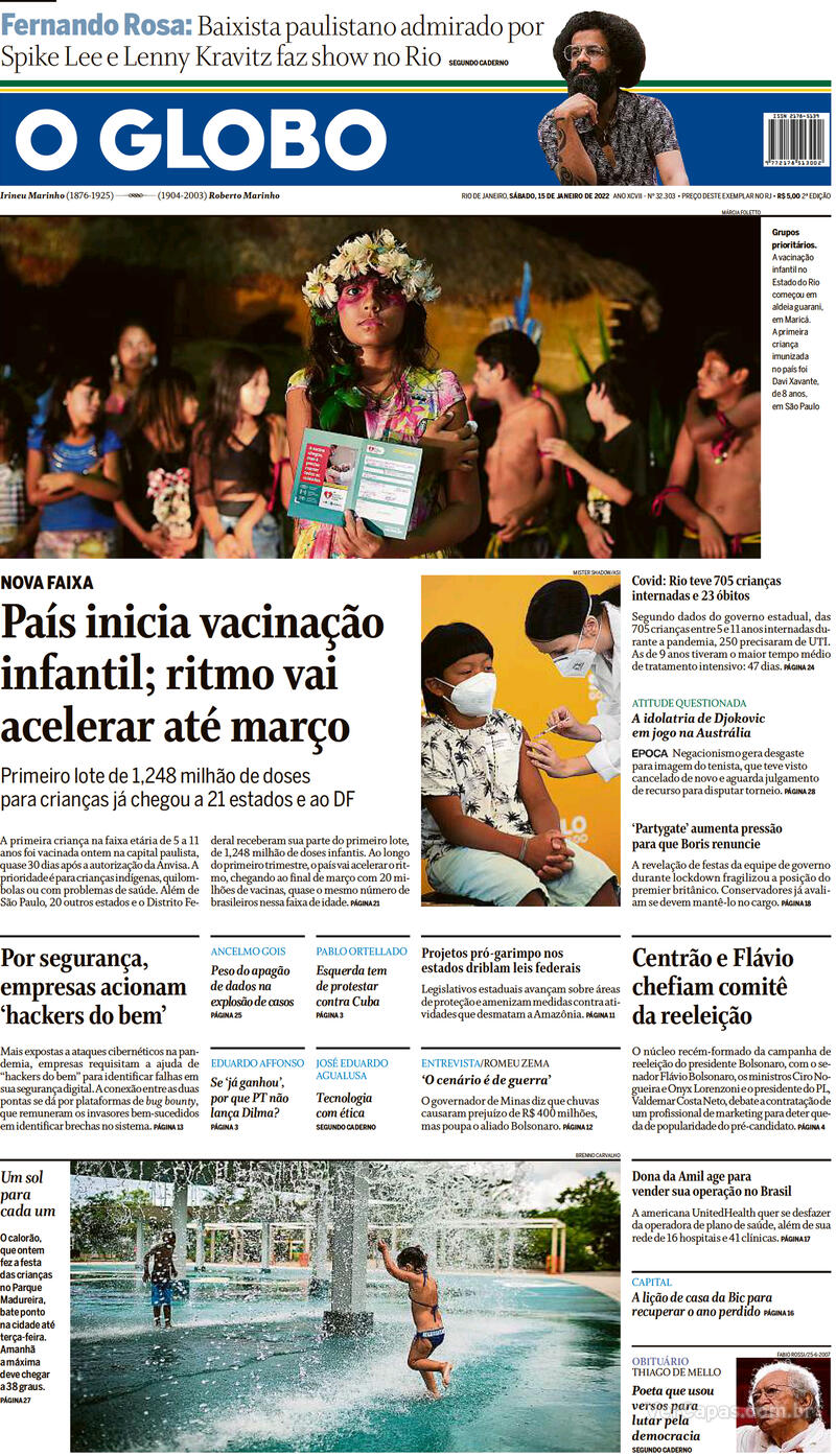 Capa O Globo Edição Sábado15 De Janeiro De 2022 8940