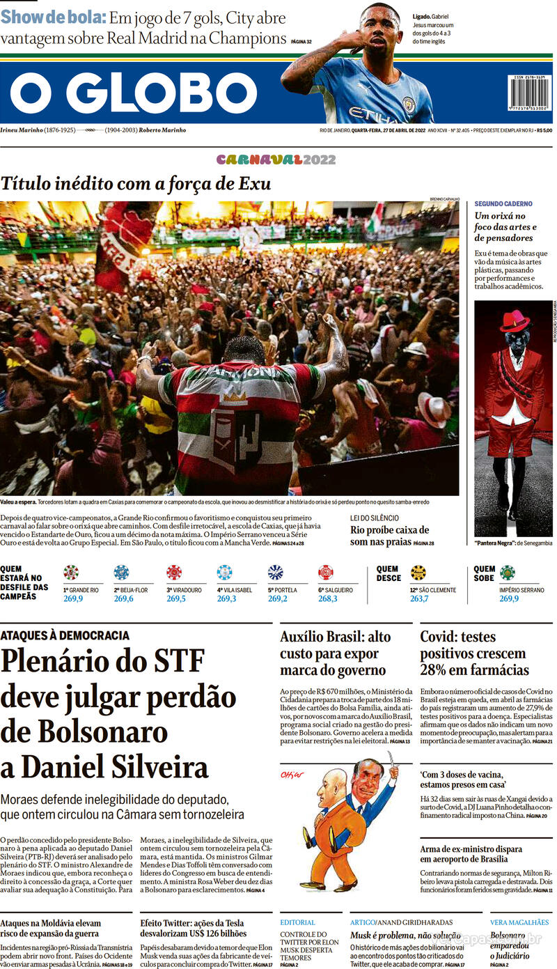 Capa O Globo Edição Quarta27 De Abril De 2022 0386