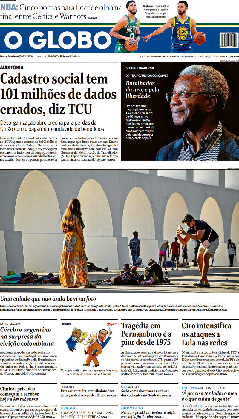Capa do jornal O Globo 31/05/2022