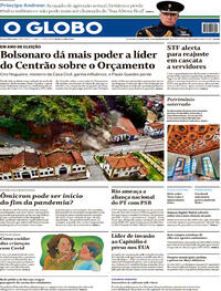 Capa do jornal O Globo 14/01/2022