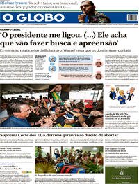 Capa do jornal O Globo 25/06/2022