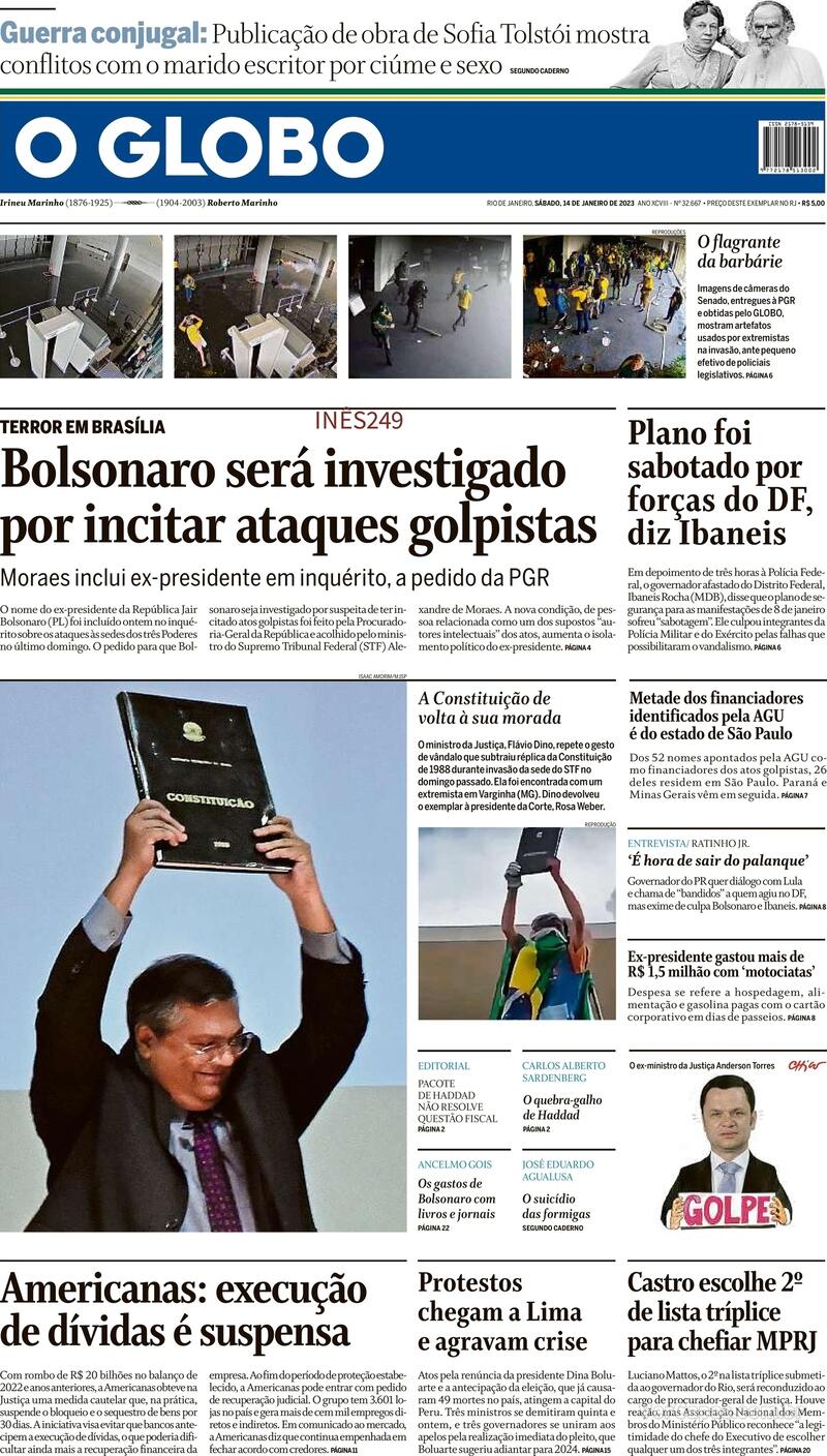 Capa O Globo Edição Sábado14 De Janeiro De 2023 6431