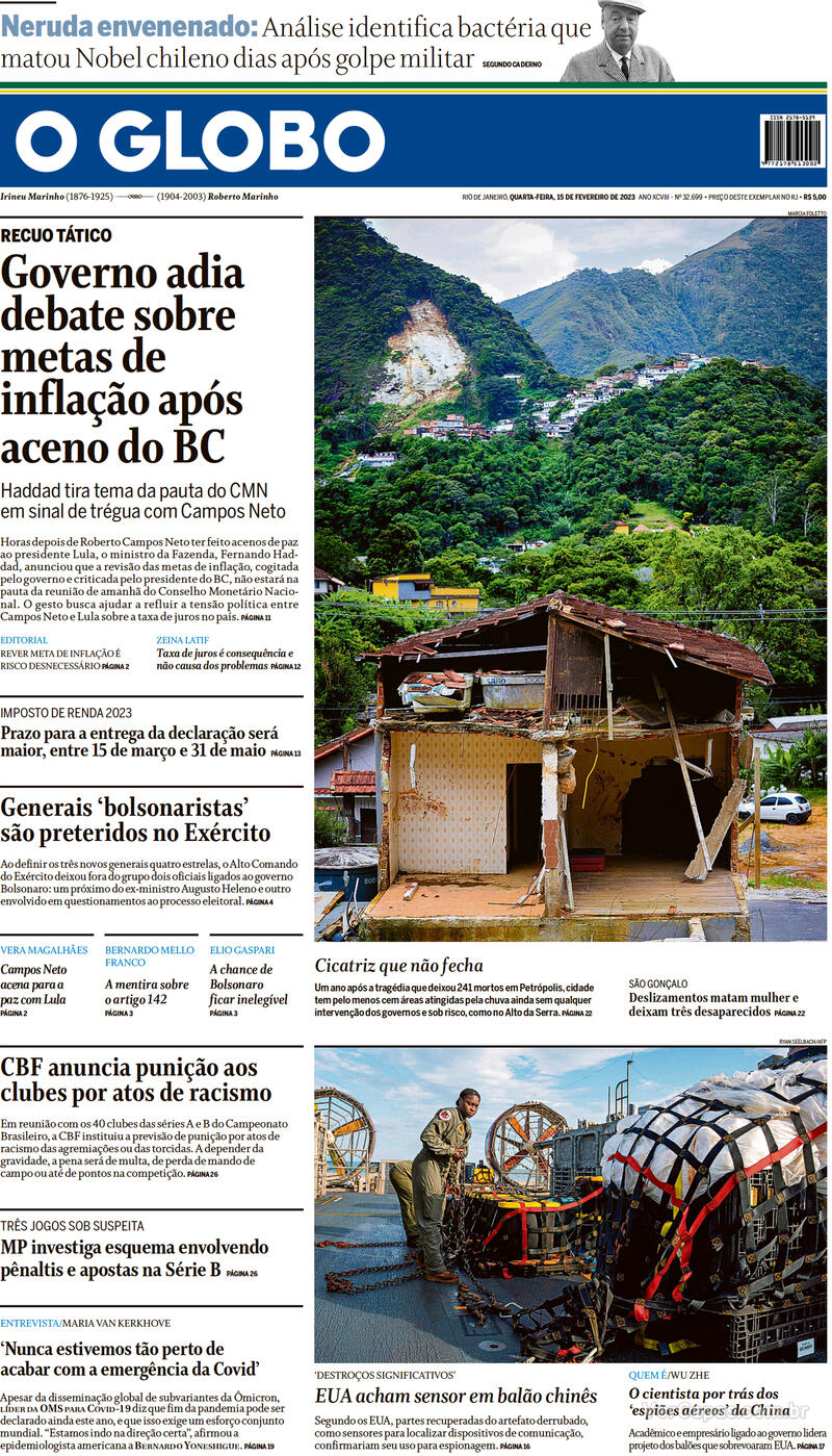 Capa O Globo Edição Quarta15 De Fevereiro De 2023 0301