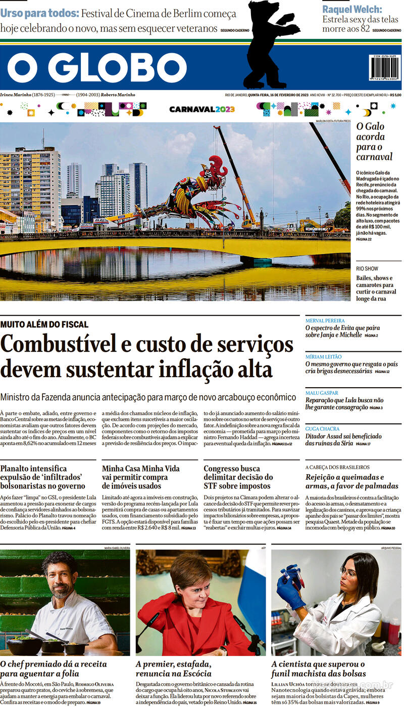 Capa O Globo Edição Quinta16 De Fevereiro De 2023 4226