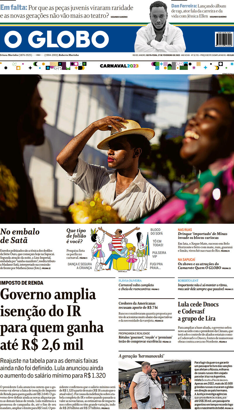 Capa O Globo Edição Sexta17 De Fevereiro De 2023 4636