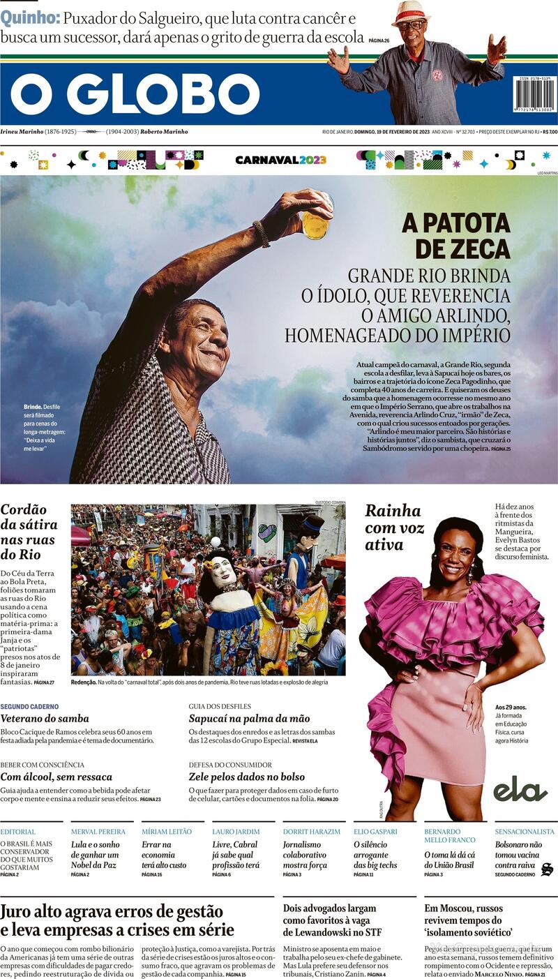 Capa O Globo Sábado,14 De Janeiro De 2023