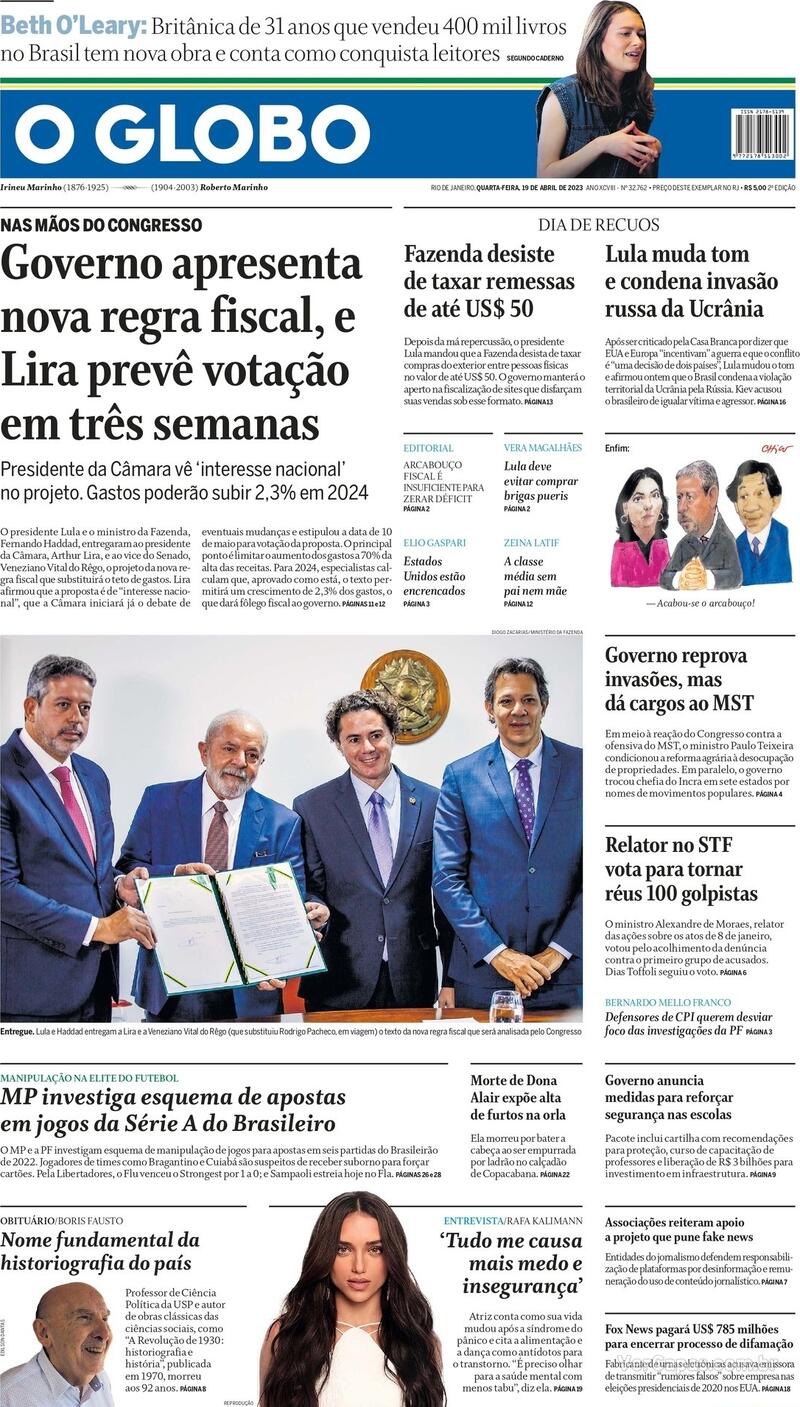 Capa O Globo Edição Sábado, 4 De Março De 2023