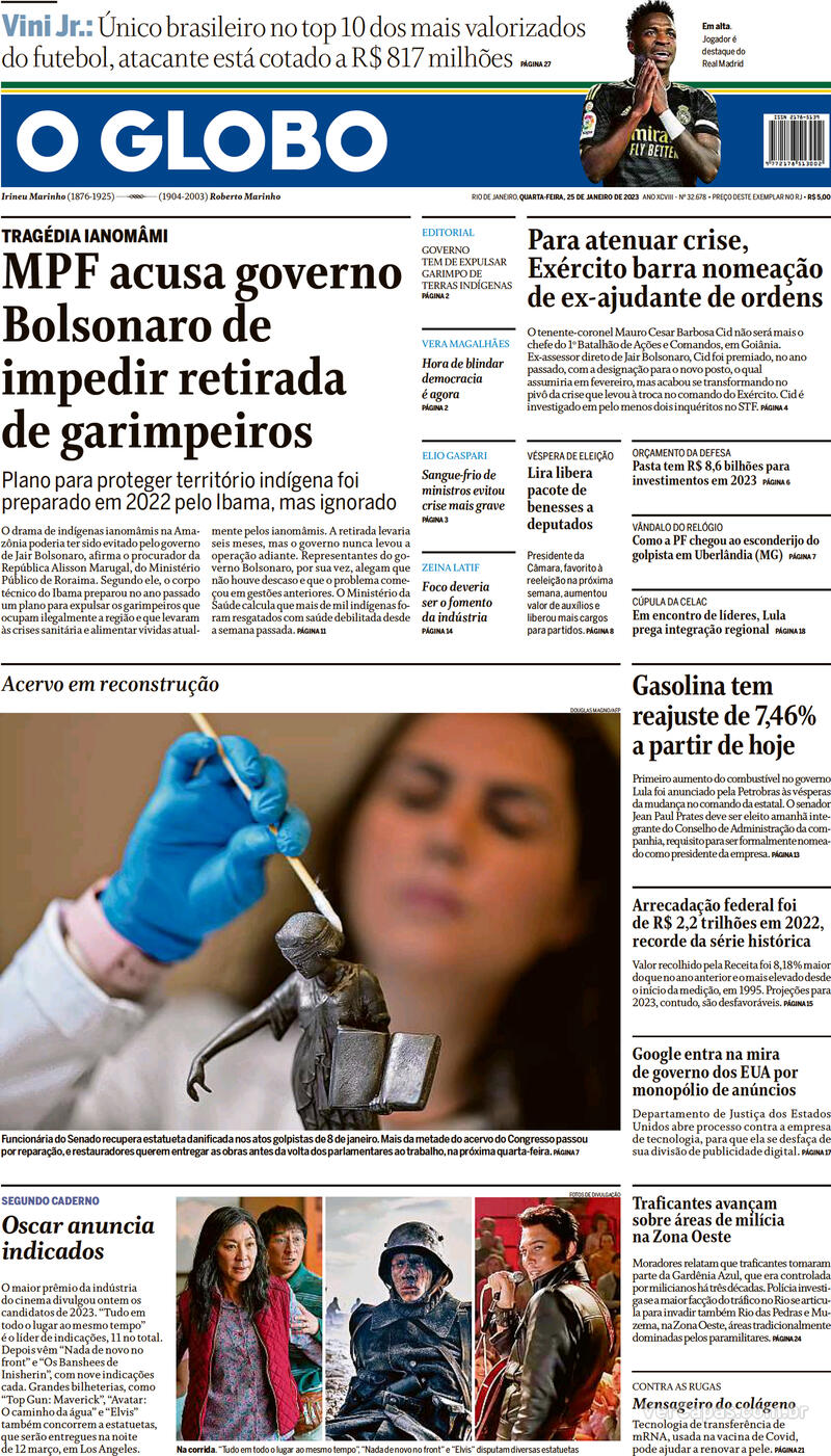 Capa O Globo Edição Quarta 25 De Janeiro De 2023