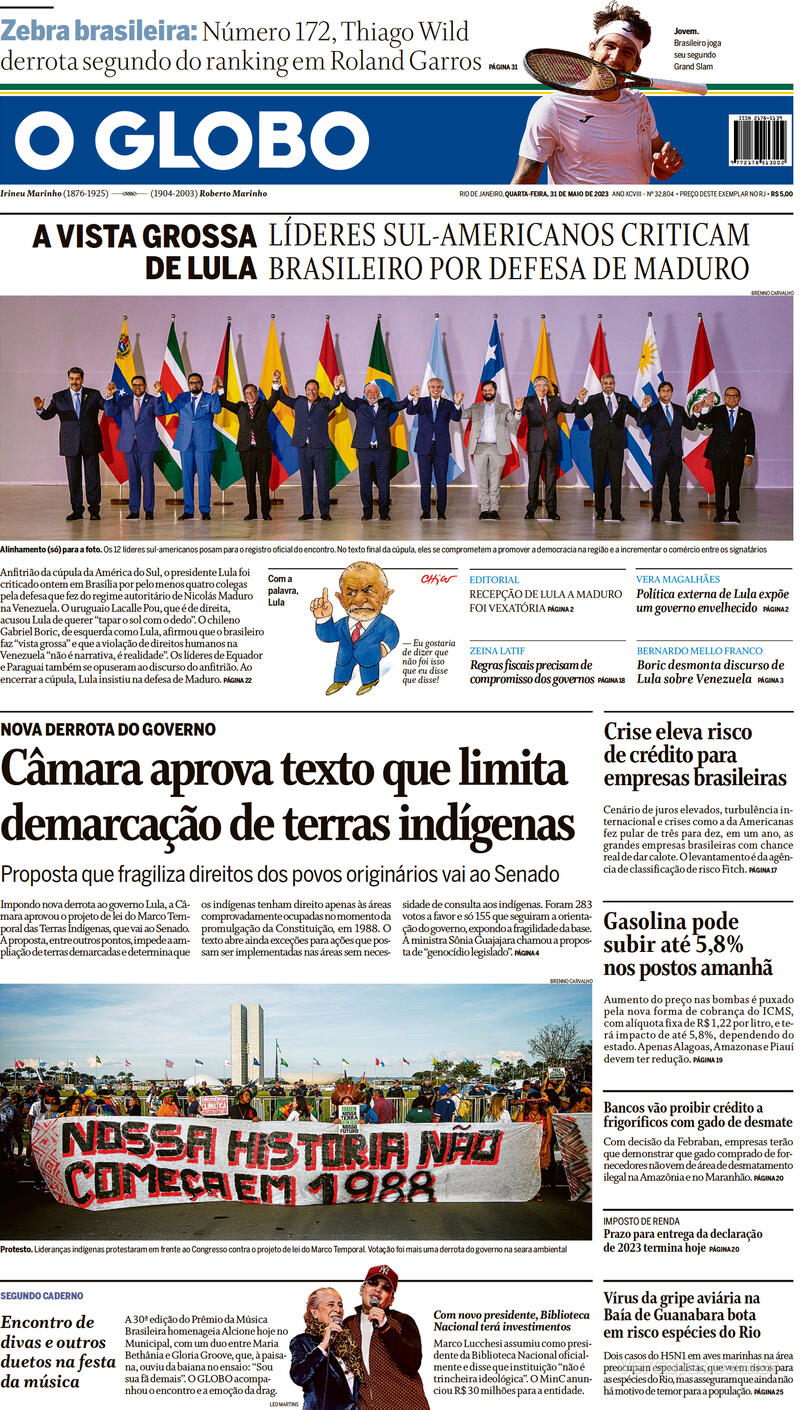 Capa O Globo Edição Segunda 29 De Maio De 2023