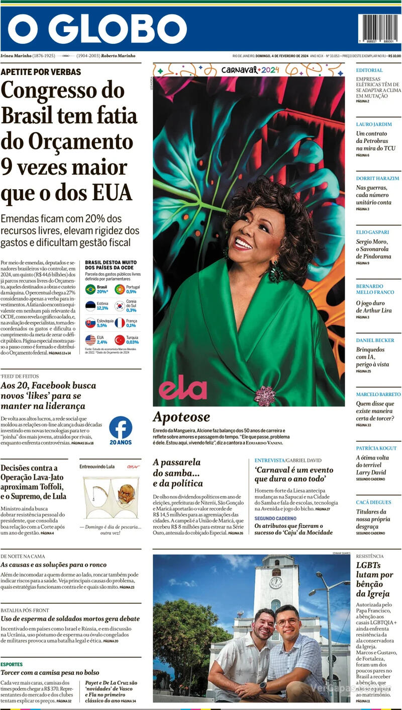 Capa O Globo Edição Domingo 4 De Fevereiro De 2024 2881