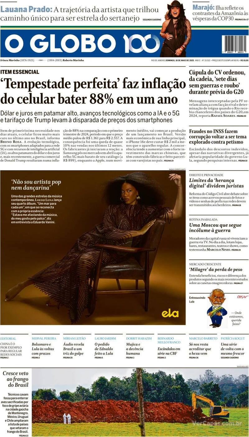 Capa do jornal O Globo 18/05/2025
