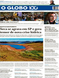 Capa do jornal O Globo 18/10/2025