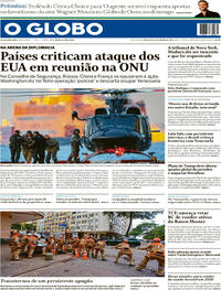 Capa do jornal O Globo 06/01/2026