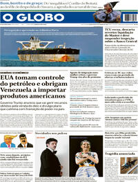 Capa do jornal O Globo 08/01/2026
