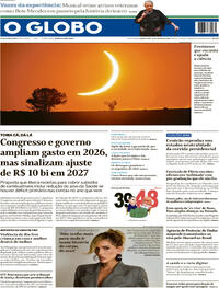 Capa do jornal O Globo 13/08/2026