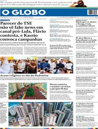 Capa do jornal O Globo 13/10/2026