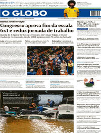 Capa do jornal O Globo 15/10/2026