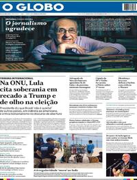 Capa do jornal O Globo 23/09/2026