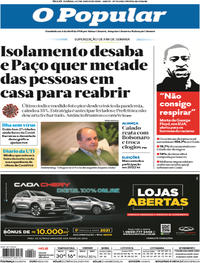 Capa do jornal O Popular 06/06/2020