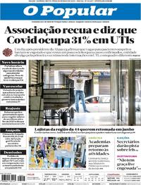 Capa do jornal O Popular 22/05/2020