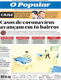 Capa do jornal O Popular 24/04/2020