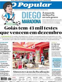 Capa do jornal O Popular 26/11/2020