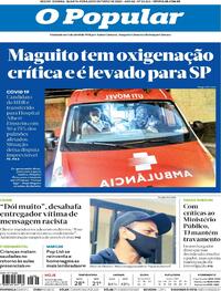 Capa do jornal O Popular 28/10/2020