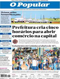 Capa do jornal O Popular 29/04/2020