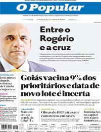 Capa do jornal O Popular 13/02/2021