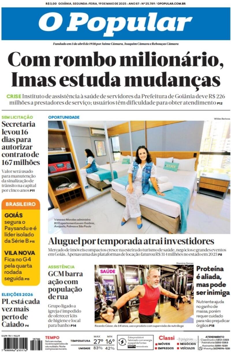 Capa do jornal O Popular 19/05/2025