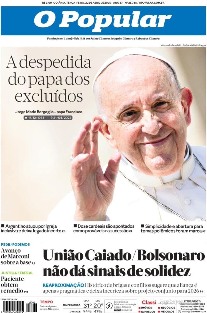 Capa do jornal O Popular 22/04/2025