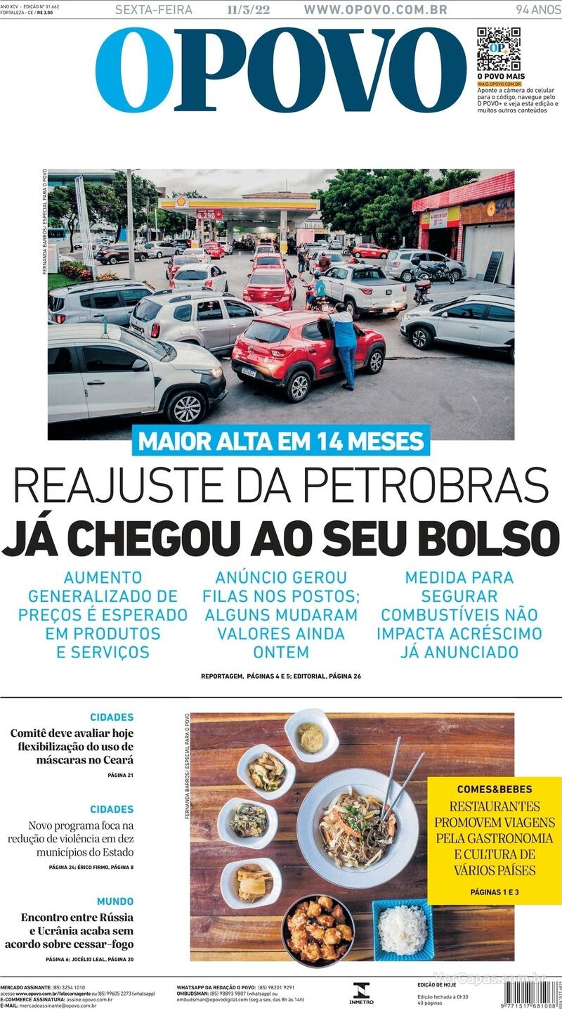 Capa do jornal O Povo 11/03/2022