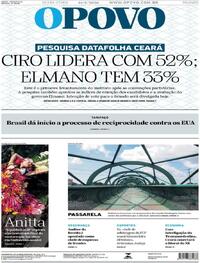 Capa do jornal O Povo 14/08/2026