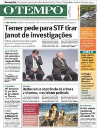 Capa do jornal Jornal O Tempo 09/08/2017